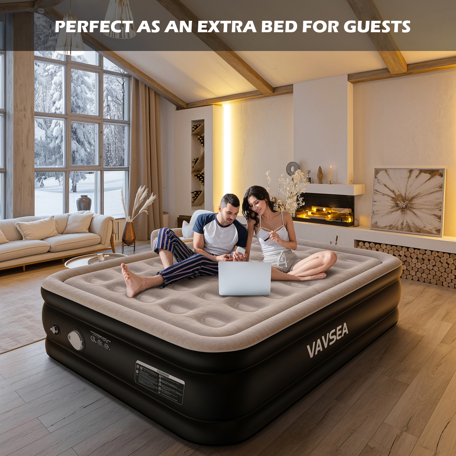 VAVSEA Queen Air Mattress Cordless, 18" Blow up Mattresses with Built in Pump for Camping, Travel, Guests, 660lb Max