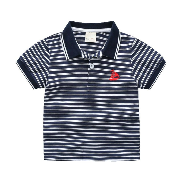 Polo Garçon Rayures Chemises Uniformes Garçons Polo d'Été à Manches Courtes 5-6 Ans Mode Garçons