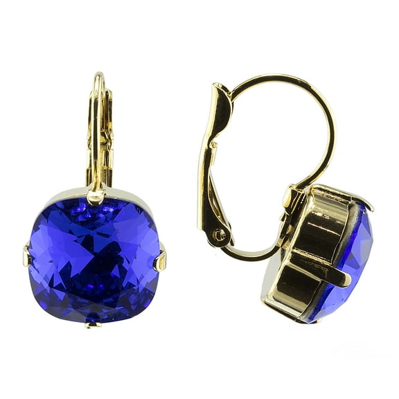 Swarovski Majestic Blue Lever Back Earring in Rose Gold Plate 12MM Square Cushion Cut