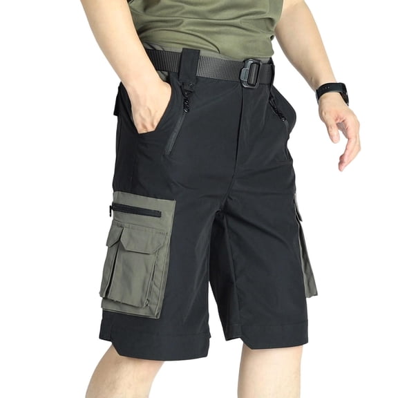 Cargo Shorts for Men with Multi-Pockets Straight Leg Elastic Mid Waisted Casual Color Block Waterproof Windproof Breathable Hiking Work Short