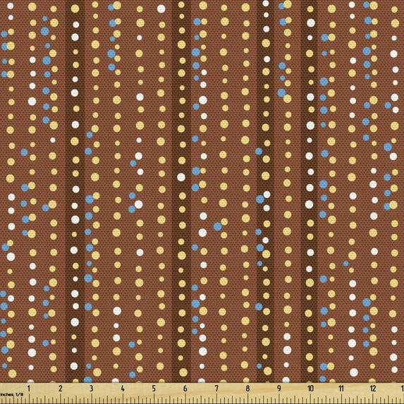 Abstract Fabric by the Yard, Demonstration of Vertically Arranged Polka Dots and Stripes, Decorative Upholstery Fabric for Chairs & Home Accents, Cinnamon Multicolor by Ambesonne