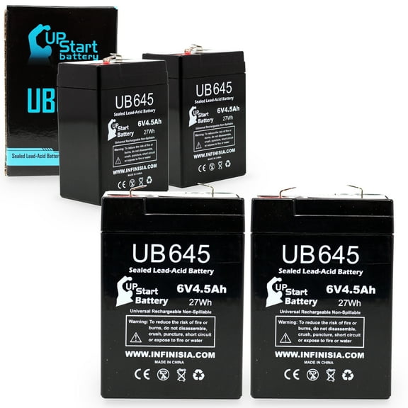 4x Pack - Compatible Siltron 80 Battery - Replacement UB645 Universal Sealed Lead Acid Battery (6V, 4.5Ah, 4500mAh, F1 Terminal, AGM, SLA) - Includes 8 F1 to F2 Terminal Adapters