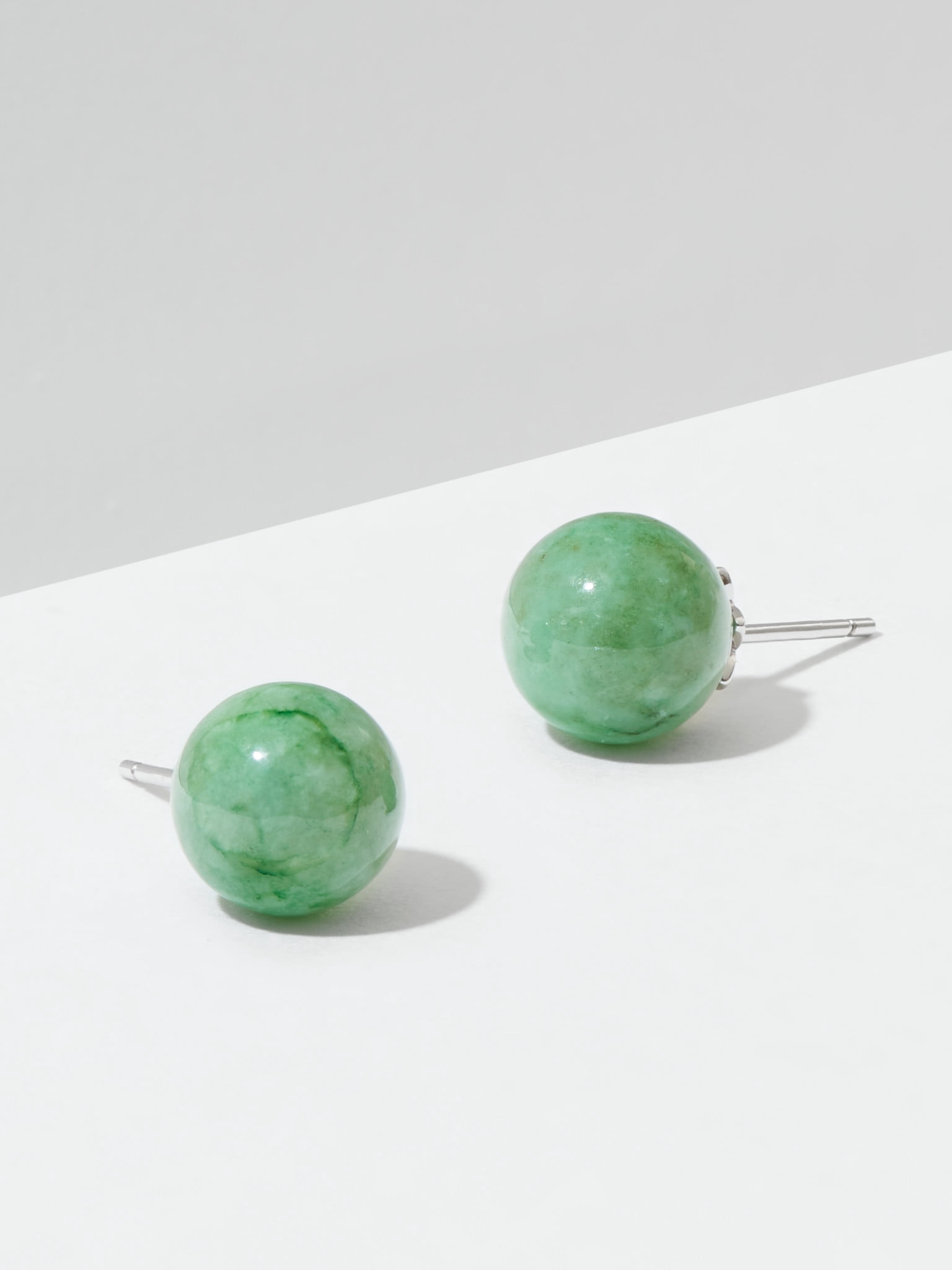 Forever Facets Women's Platinum over Sterling Silver Genuine Jade Stud Earring
