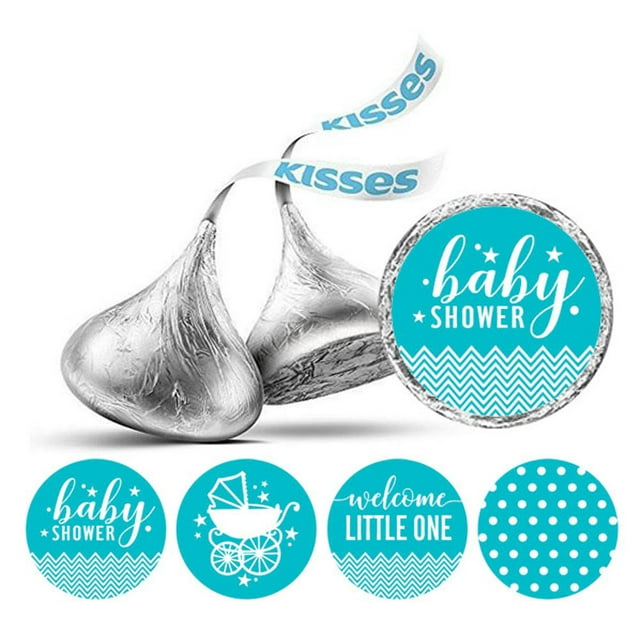 Darling Souvenir Candy 190 Pcs Baby Shower Theme Stickers DIY Chocolate Labels-Turquoise Blue