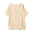 thumbnail image 6 of Cotton Linen Shirts for Women Boho Loose Tunic Blouse Summer 2026 Casual Comfy Crewneck Gauze Tops Beach Shirt, Beige L, 6 of 7