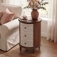 thumbnail image 2 of FOROUTIA Farmhouse Round Storage Cabinet with 3 Drawers, Carved Wood Nightstand, Vintage Accent Chest for Bedroom Living Room, Brown, 2 of 7