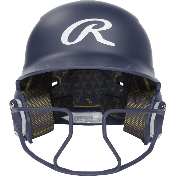 Rawlings Mach Hi-Viz 1-Tone Batting Helmet with Attached Face Guard - Matte | Navy | Junior