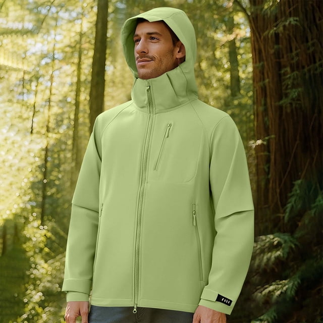 Amzcrzy Man Polyester Coat Man Solid Color Windproof Water Prooft Zipper Pocket Drawstring Hooded Outdoor Jacket Coat Zip Up Hoodie Jackets for Men Mens Bomber Jacket