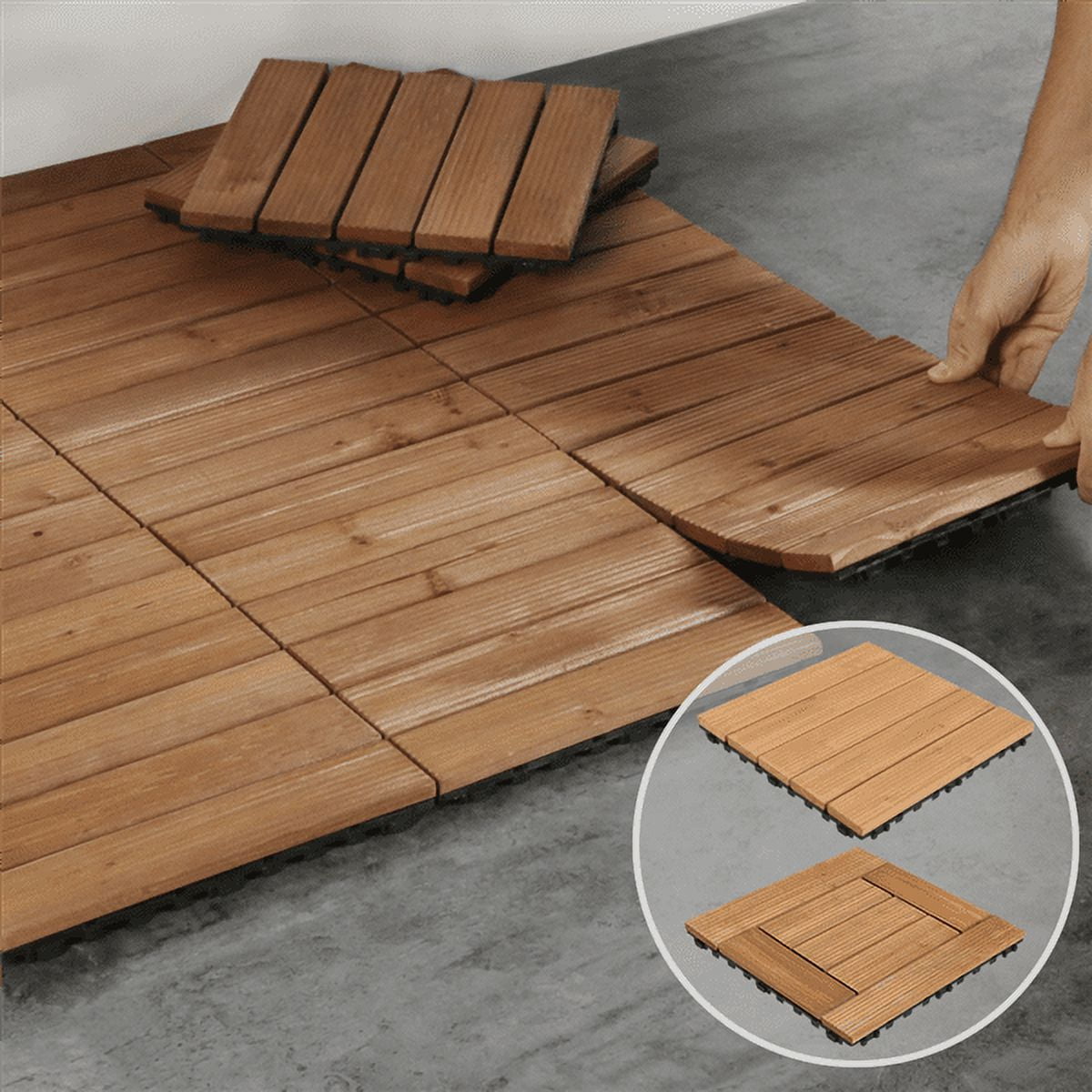 Alden Design Indoor & Outdoor Wood Flooring 12" x 12" Tiles for Patio Garden, 27 Pieces, Natural Wood