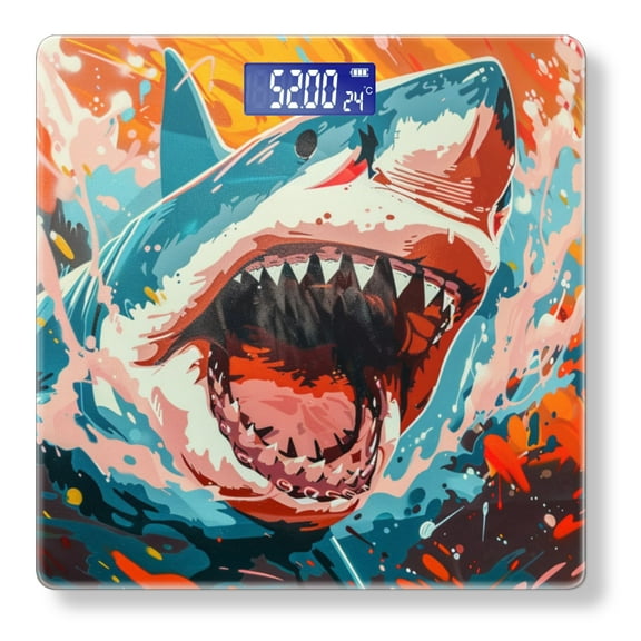 High Precision Body Weight Scale Smart Bathroom Scales with Large LCD Display(400lbs),Decorative for Bedroom-Colorful Painting Of Aggressive Shark With Mouth Open