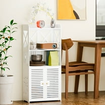 Bathroom Storage Cabinet, Freestanding Bathroom Cabinet with Open Storage, Kitchen Pantry Cabinet with Doors, Bathroom Floor Cabinet with Door & Shelves (White)-White