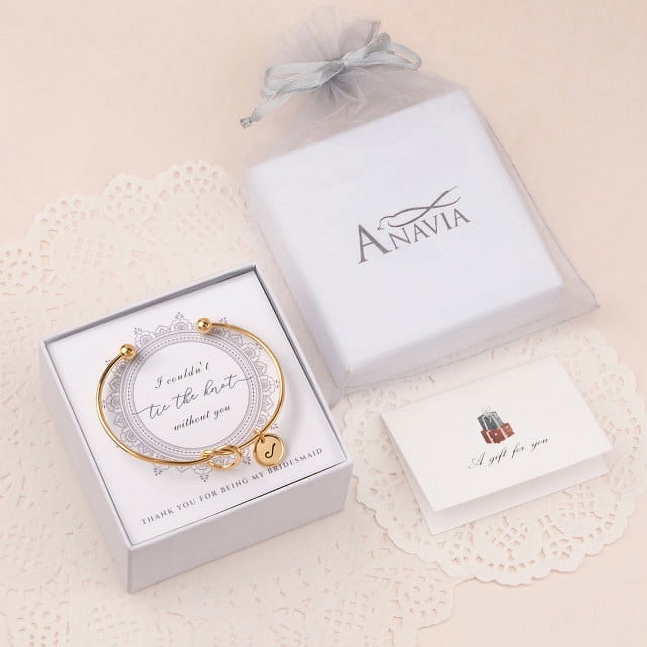Anavia Women "I Couldn’t Tie the Knot Without You" Personalized Bridesmaid Gift, Bridesmaid Proposal Bracelet, Tie the Knot Jewelry, Custom Initial Engraving Bracelet, Bridal Party Wedding Gift Set