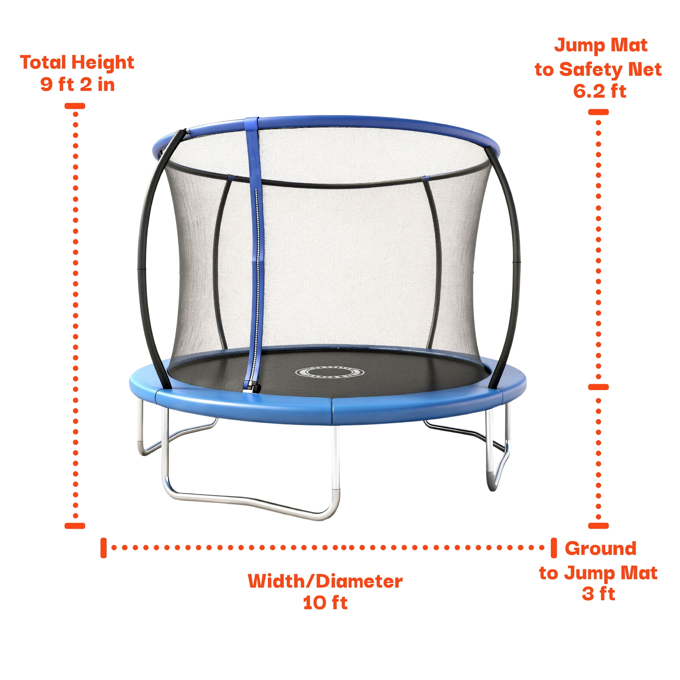 Sportspower BouncePro 10ft Trampoline Meets ASTM Safety Standards, Heavy-Duty Rust-Resistant Steel Frame, UV-Resistant Jump Mat & Safety Net