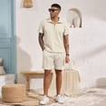 thumbnail image 3 of Fexilor Men's 2 Piece Casual Quarter Zip Polo Shirt Set Summer Vacation Beach Outfit,Sizes S-2XL, 3 of 9