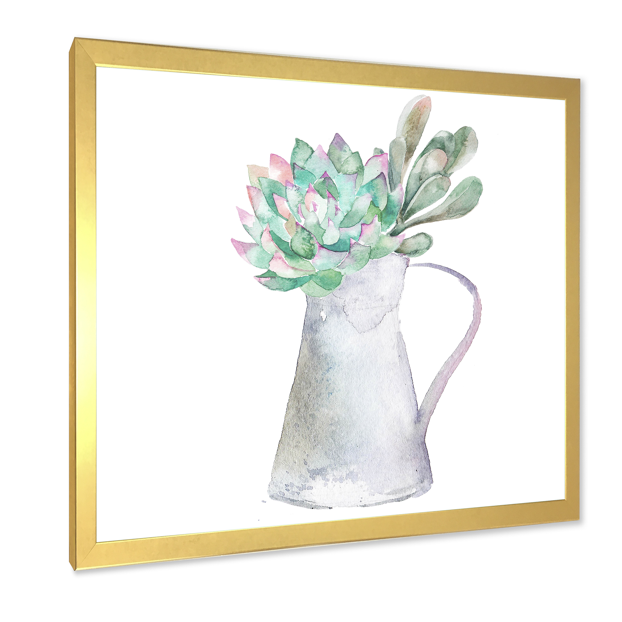 Designart 'Succulent Home Plant In Jug' Traditional Framed Art Print