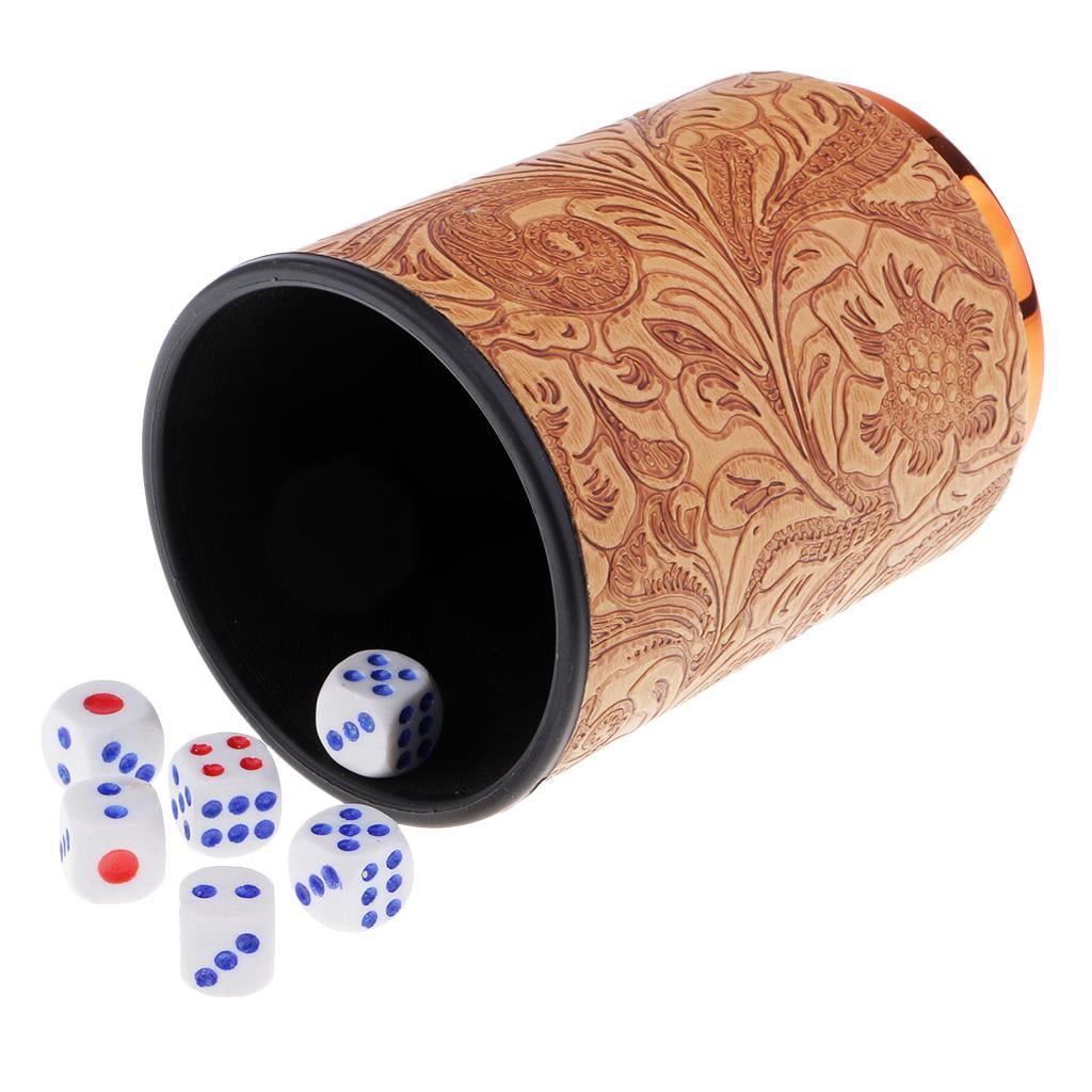 Hand Shaking Leather Dice Cup with D6 Dice Set Party Clubs Games Tool Black 