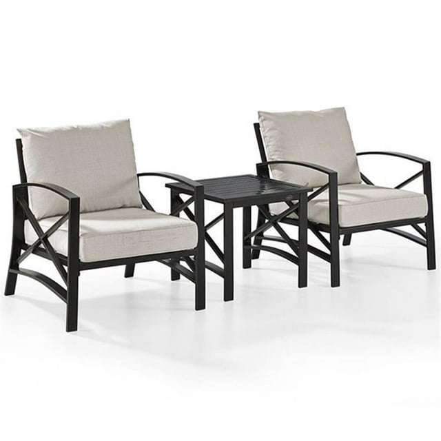Crosley Furniture Kaplan 3Pc Fabric Conversation Set in Oil Bronze/Oatmeal