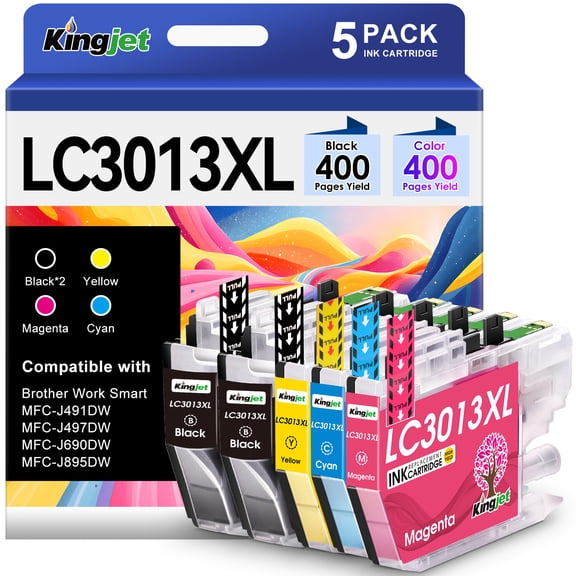 LC3013 Ink Compatible for Brother LC3013XL LC3013 Ink Cartridges (2 Black Cyan Magenta Yellow, 5 Pack)
