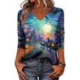 thumbnail image 4 of Halloween Tshirts for Women 3/4 Sleeve Tops Funny Graphic Tees Fall V Neck Loose Fit Party Halloween T-Shirts, 4 of 6