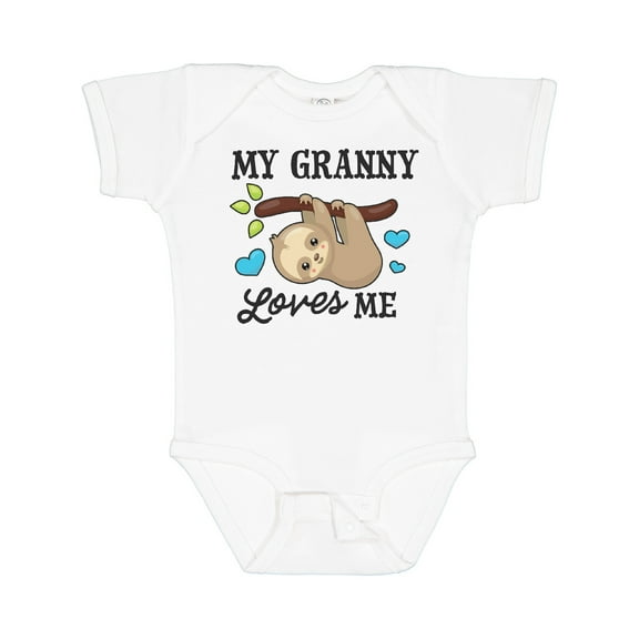 Inktastic My Granny Loves Me with Sloth and Hearts Boys or Girls Baby Bodysuit