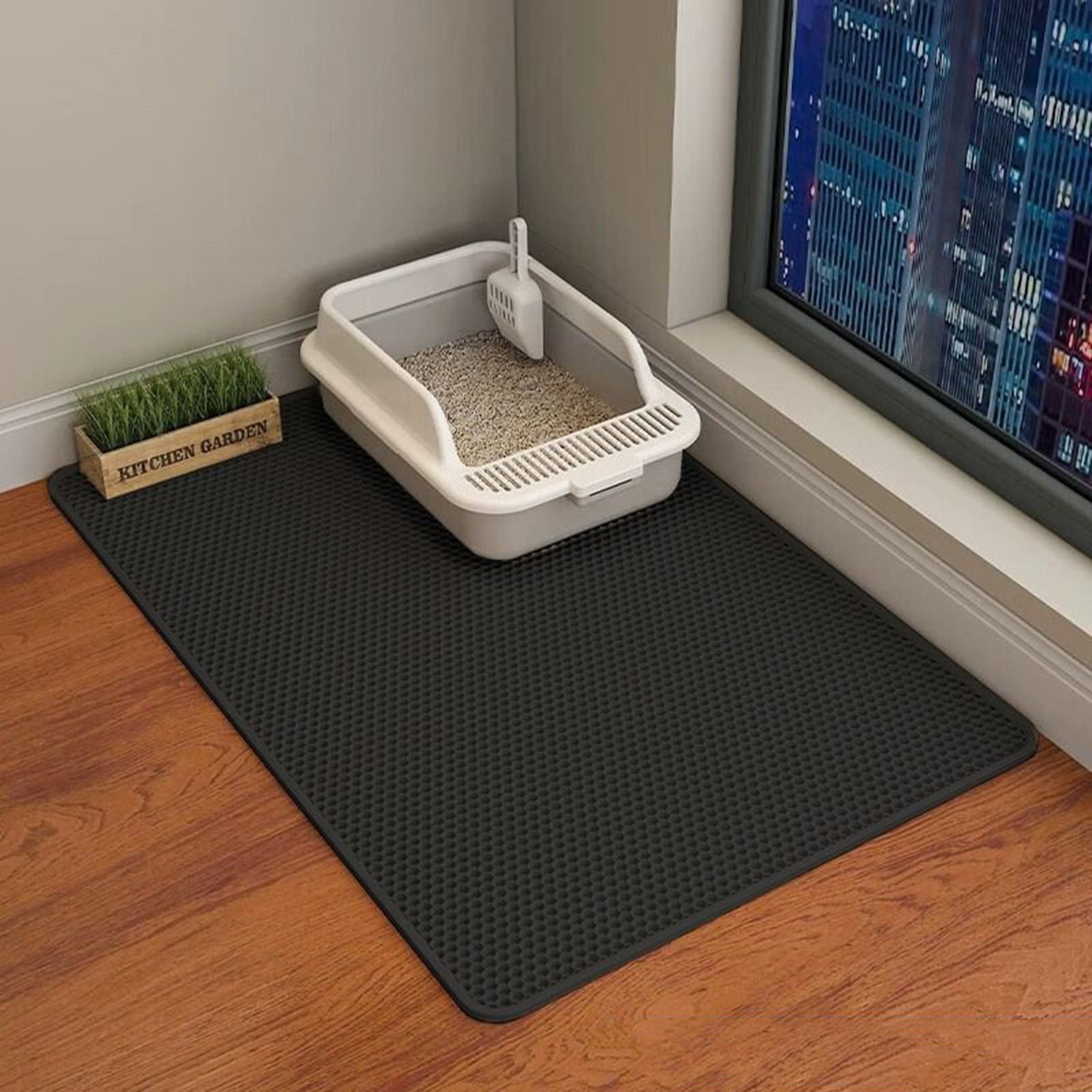 sunsanly Extra Large Cat Litter Mat Double Layer Cat Litter Trapping Mat Non-Slip Waterproof Litter Box Mat Scatter Control Pad