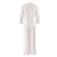 thumbnail image 4 of Pyhlmscde Women's 2024 Four Seasons Solid Color Three Quarter Sleeve Trousers V Neck Solid Color Cotton And Linen Casual Suit, Lounge Sets for Women, Two Piece Sets for Women Beige XL, 4 of 4