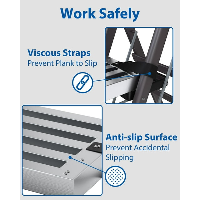 BeesClover Aluminum Work Plank, 6-9ft Telescoping Plank, 440lbs Capacity Aluminum Extension Boards, Aluminum Scaffolding Plank with Skid-Proof Platform Scaffold Ladder Accessory