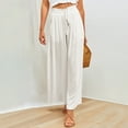 thumbnail image 5 of Women Casual Wide Leg Loose Trousers Summer Flowy Casual Beach Vacation Ankle Length Trousers with Pockets White S, 5 of 8