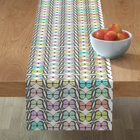 

Cotton Sateen Table Runner 72 - Butterflies Insects Summer Pastels Midcentury Modern Print Custom Table Linens by Spoonflower