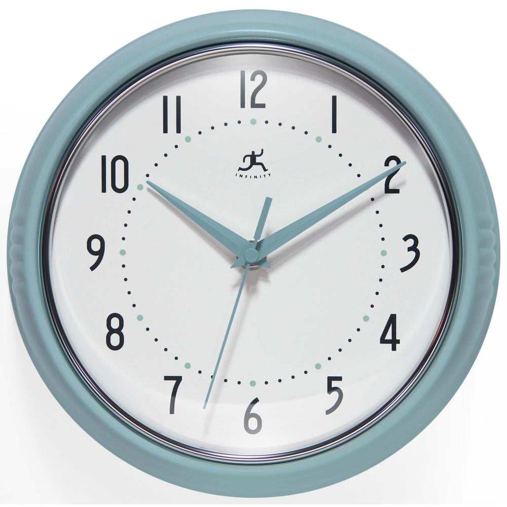 Infinity Instruments Round Retro Kitchen Wall Clock by Baby Blue 9.5 Inch N/A