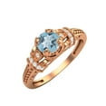 thumbnail image 2 of 5 MM Round Natural Blue Topaz 925 Silver Rose Plated Valentines Day Gifts Blossom Design Ring, 2 of 4