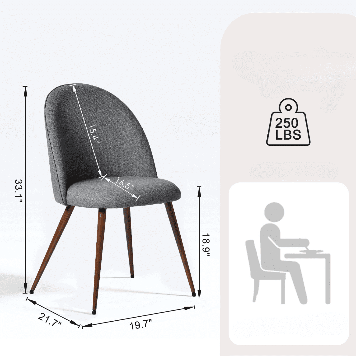 Homy Casa Desk Chairs Set of 2, Upholstered Home Office Reception Guest Chairs, Gray