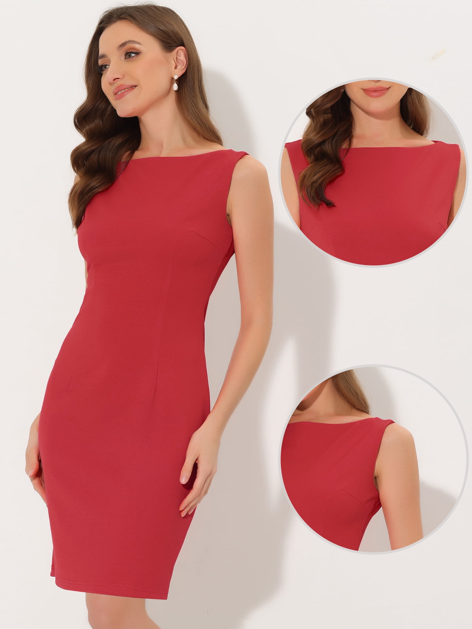 DARING DIVA Sleeveless Sheath Dress Boat Neck Casual Office Dresses XS Red