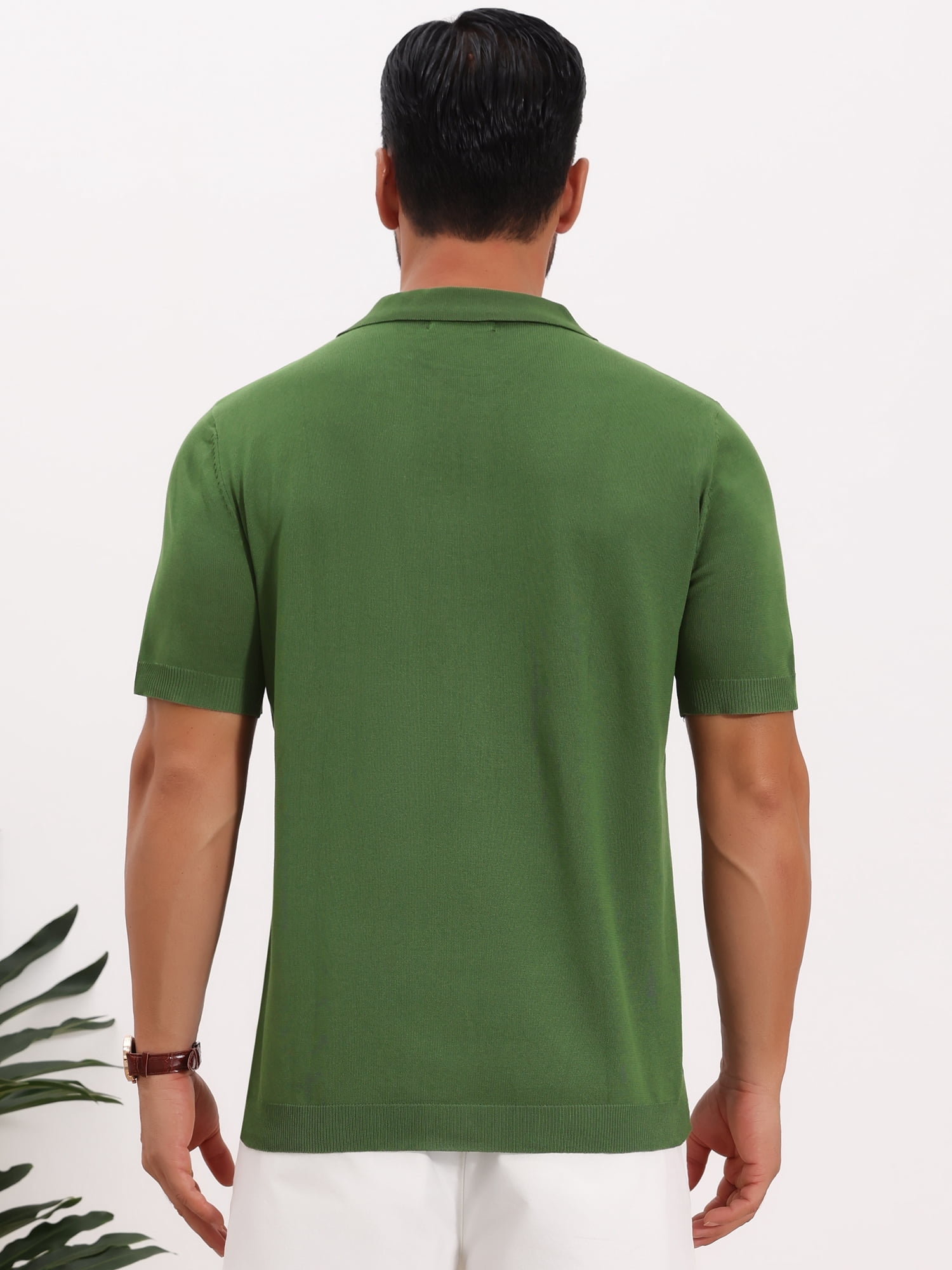 DARING DIVA Men's Striped Short Sleeves Button Down Jacquard Polo Shirts 2XL Green