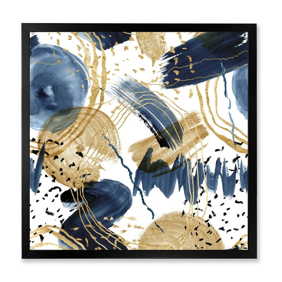 Designart 'Dark Blue & Golden Textures With Abstract Pattern' Modern Framed Art Print
