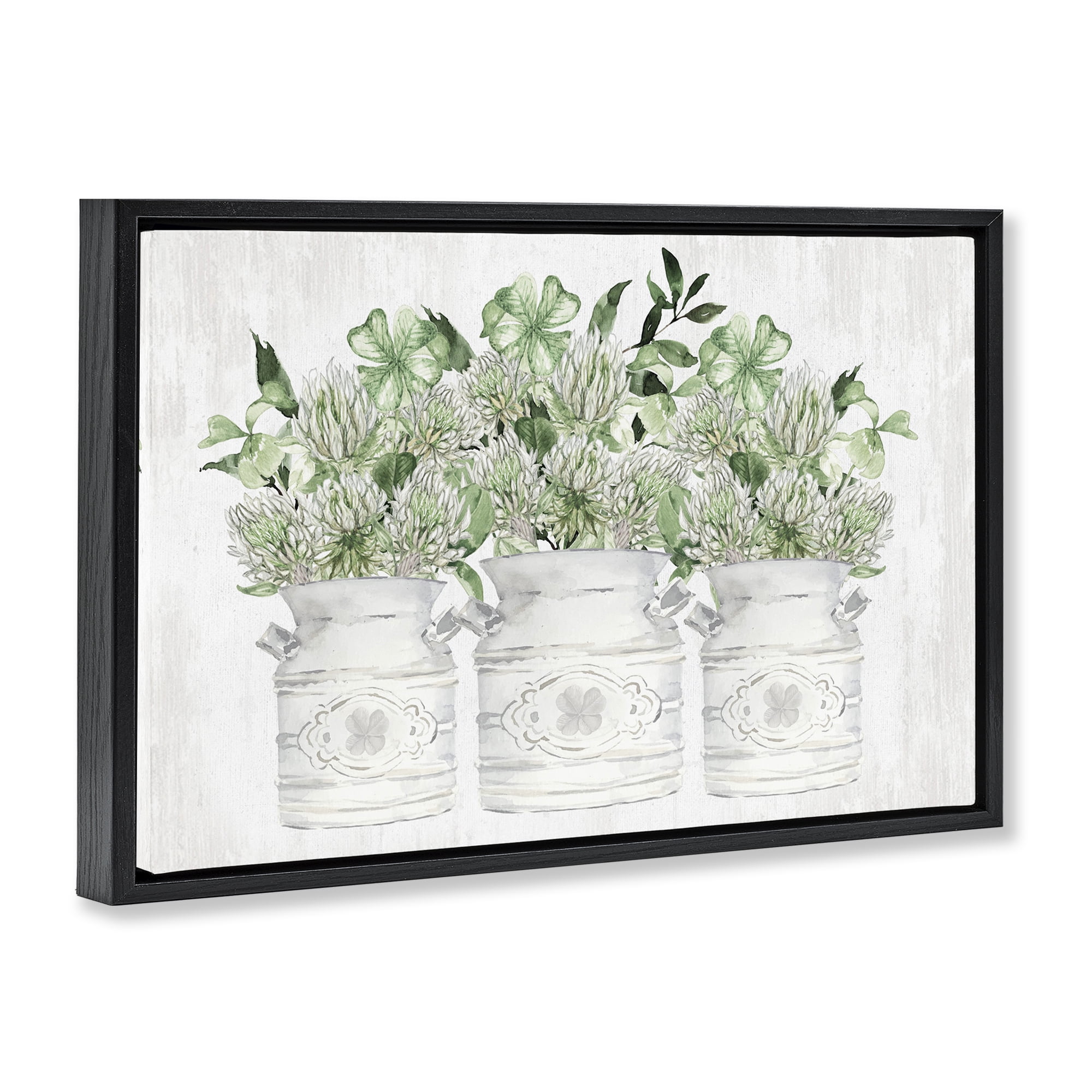 Stupell Industries Spring Potted Clovers Botanical & Floral Painting Black Floater Framed Canvas Art Print Wall Art, 25 x 17