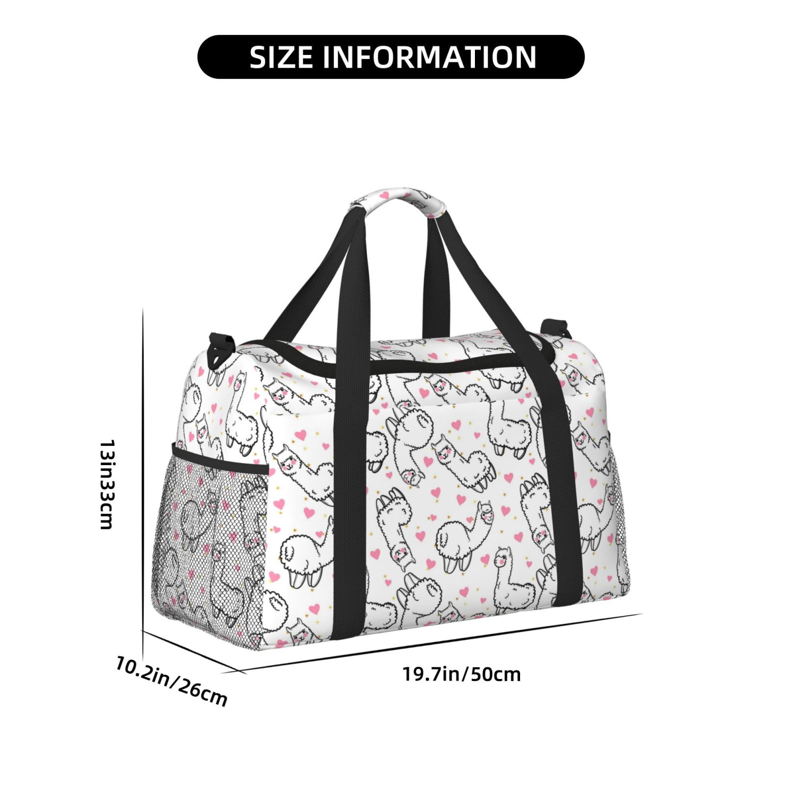 Fuzoiu Alpacas and Hearts Print Travel Duffle Bag,Carry On Tote Bags,Duffel Bag,Sport Gym Bag, Hospital Bag for Labor and Delivery, Overnight Bag,Luggage Bag