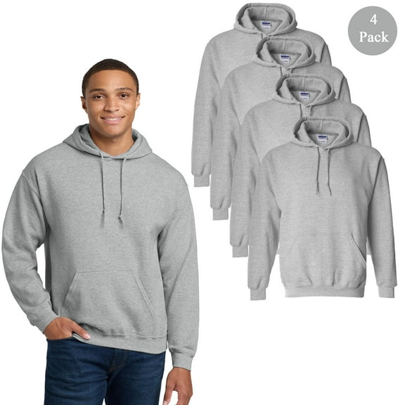 Gildan Heavy Blend Fleece Hoodie, 4 Pack Men's Pullover Sweatshirt, Sport Grey, S