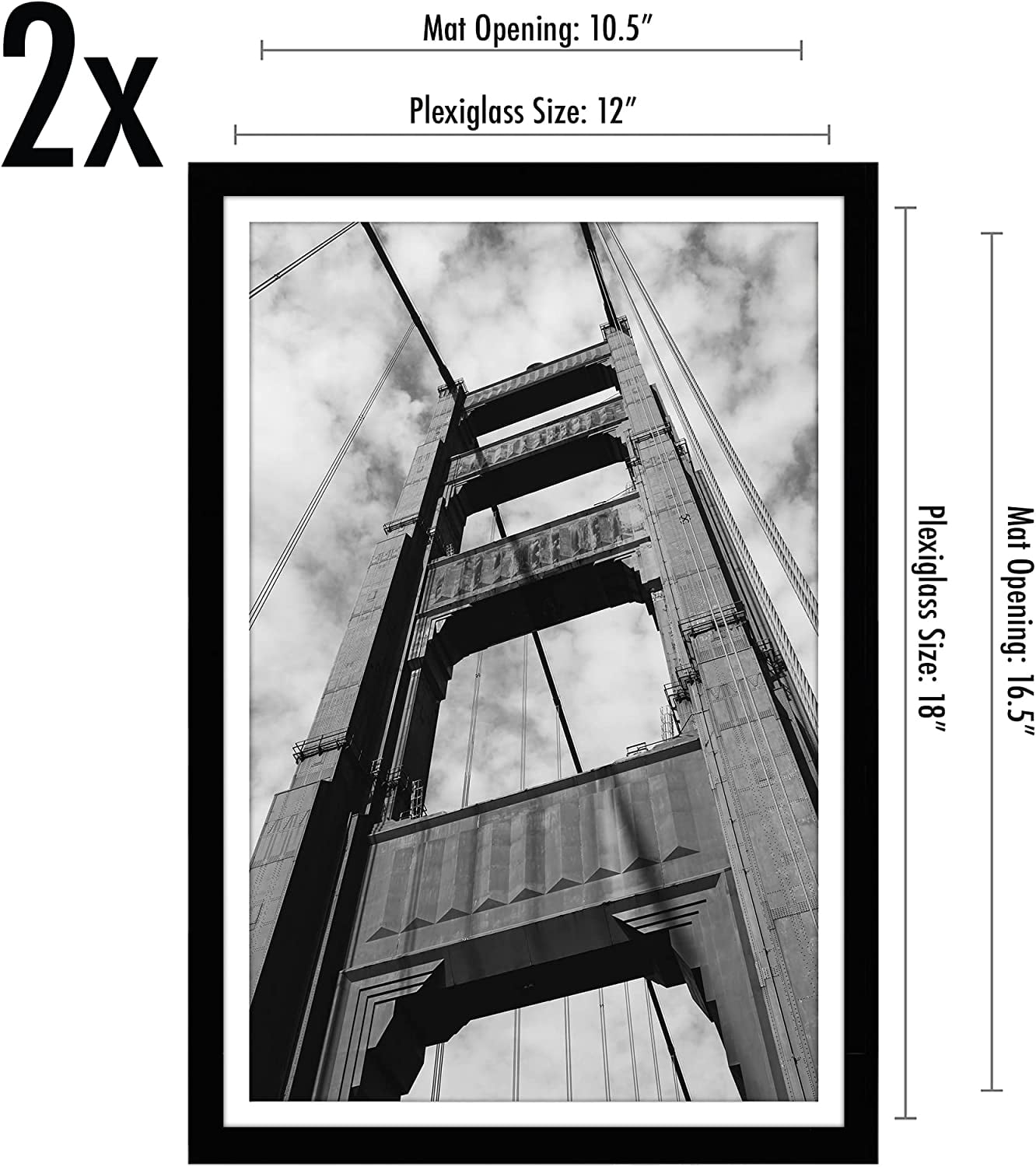 Americanflat 12x18 Picture Frame in Black with 11x17 Mat - Set of 2 Frames - Displays 11x17 " Photos With Mat and 12x18 Without Mat