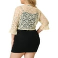 thumbnail image 3 of MODA NOVA Juniors Plus Size Bolero Tie Front Hollow Out Lace Crop Shrug Beige 2X, 3 of 6