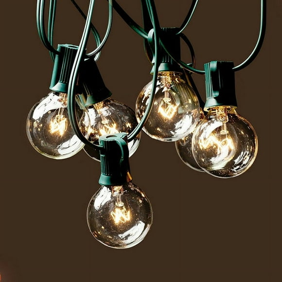 Guirnalda de luces para exterior, 7,6 m, G40, 25 bombillas + 1 de repuesto, guirnalda eléctrica para exterior IP44, resistente al agua, guirnalda de bombillas para jardín, terraza, dormitorio,
