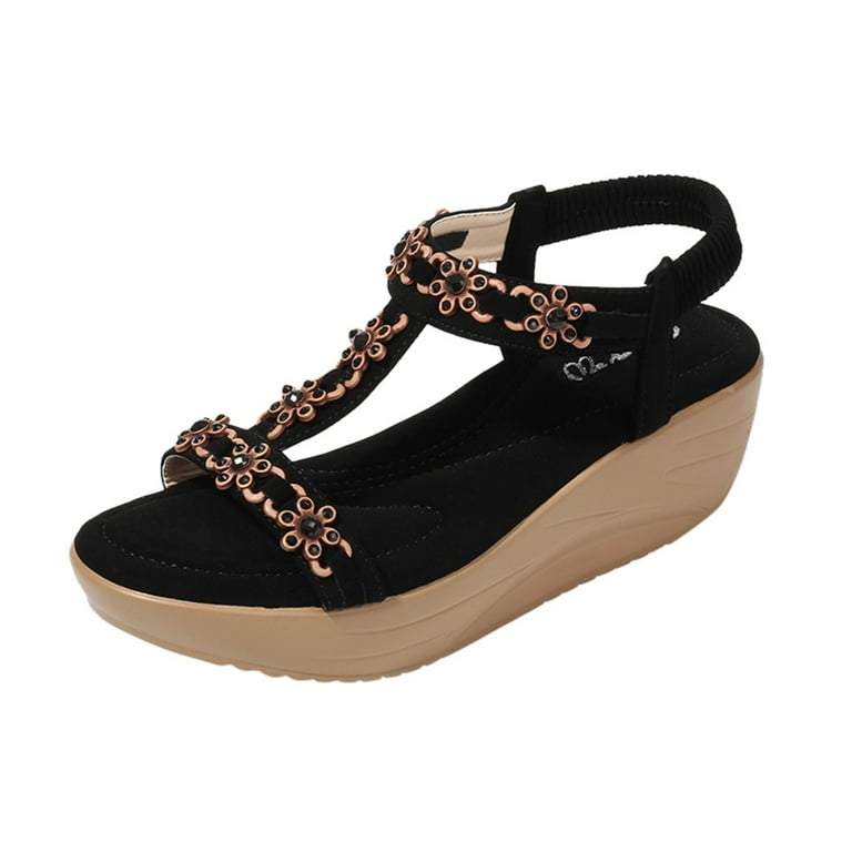 Ladies black top wedge sandals uk