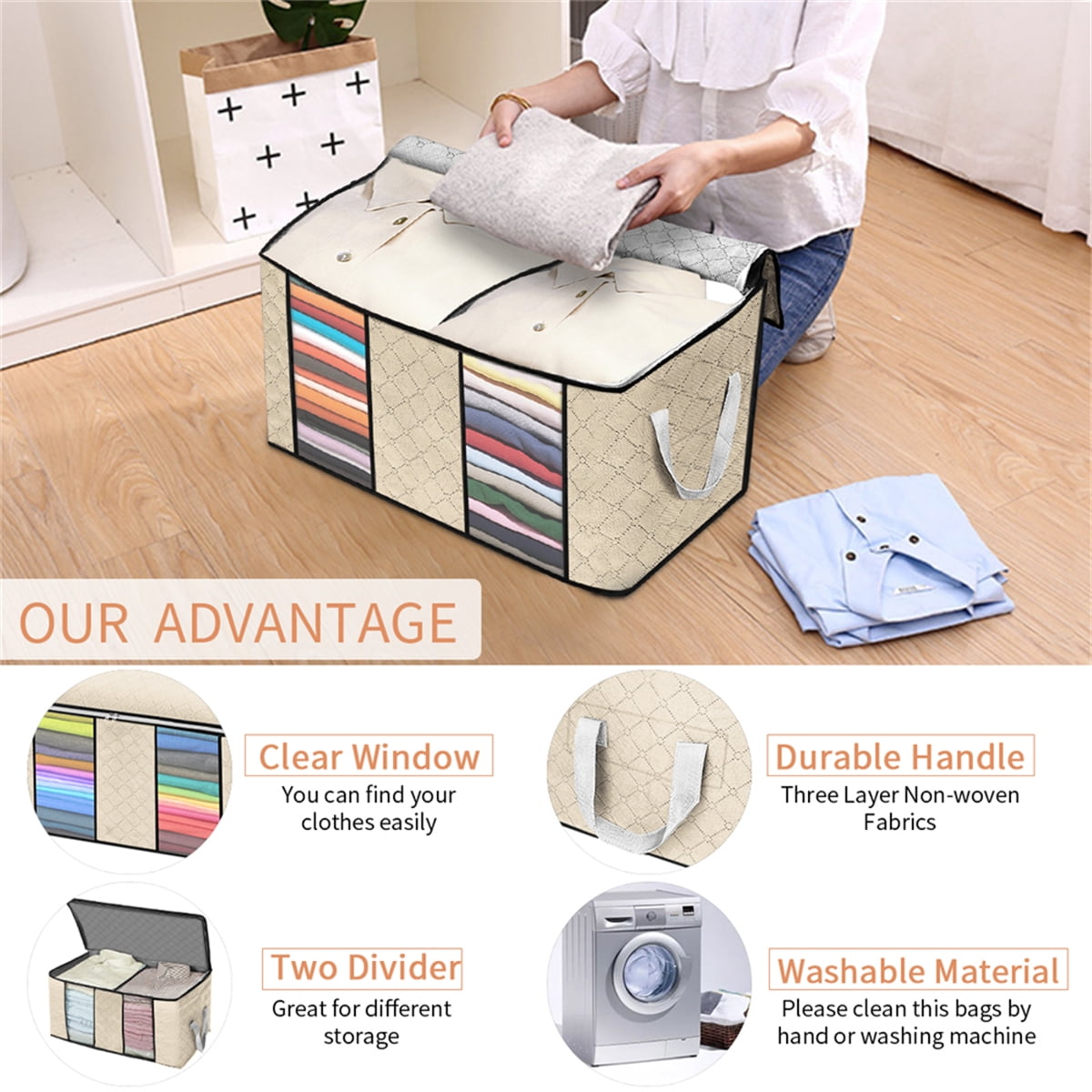 Tooca Closet Storage Bags Organizers, Large Clothing Storage Bags with Reinforced Handle, Foldable Clothes Storage Bags Closet Organizers, Blanket Storage