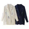 thumbnail image 2 of HH TRAF Chaqueta de traje con solapa texturizada de satén de seda con cordones y lentejuelas a la moda para mujer Blusa elegante de manga larga con abertura en el dobladillo formal para mujer, 2 of 5