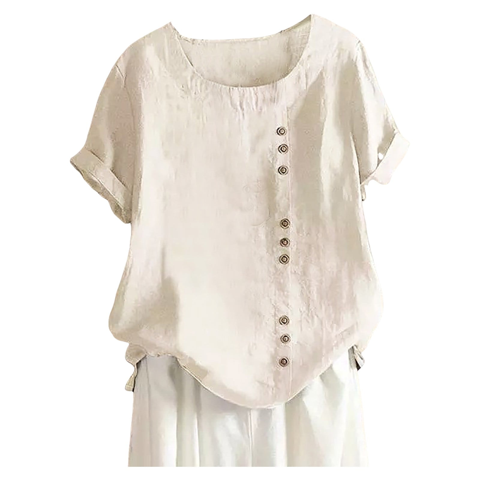 WEIYLL Womens T Shirts Plus Size Linen Loose Tunic Breathable Boho Solid Beige Tee Sizes L