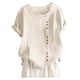 thumbnail image 1 of Túnica boho de algodón y lino para mujer en tallas grandes: blusa informal holgada y transpirable, manga 3/4, cuello redondo, tallas S-5XL., 1 of 3