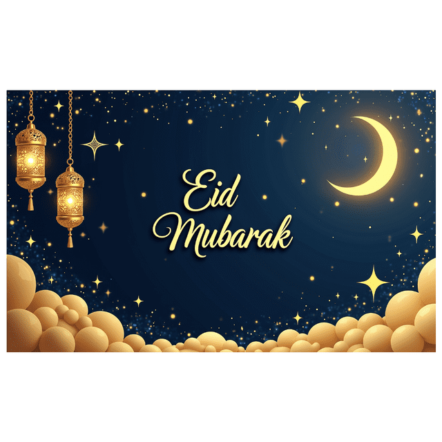 Eid Mubarak Banner Background Lanterns Stars Moon Festive Decor Backdrop for Party Event Ramadan Celebration Holiday Photography Props