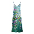 thumbnail image 5 of SMihono Robe Maxi Bohème d'Été pour Femmes Grande Taille Mode Femme Bretelles Taille Mi-Haute Col en V Sans Manches Rayée Imprimée Robe Longue de Plage, 5 of 5