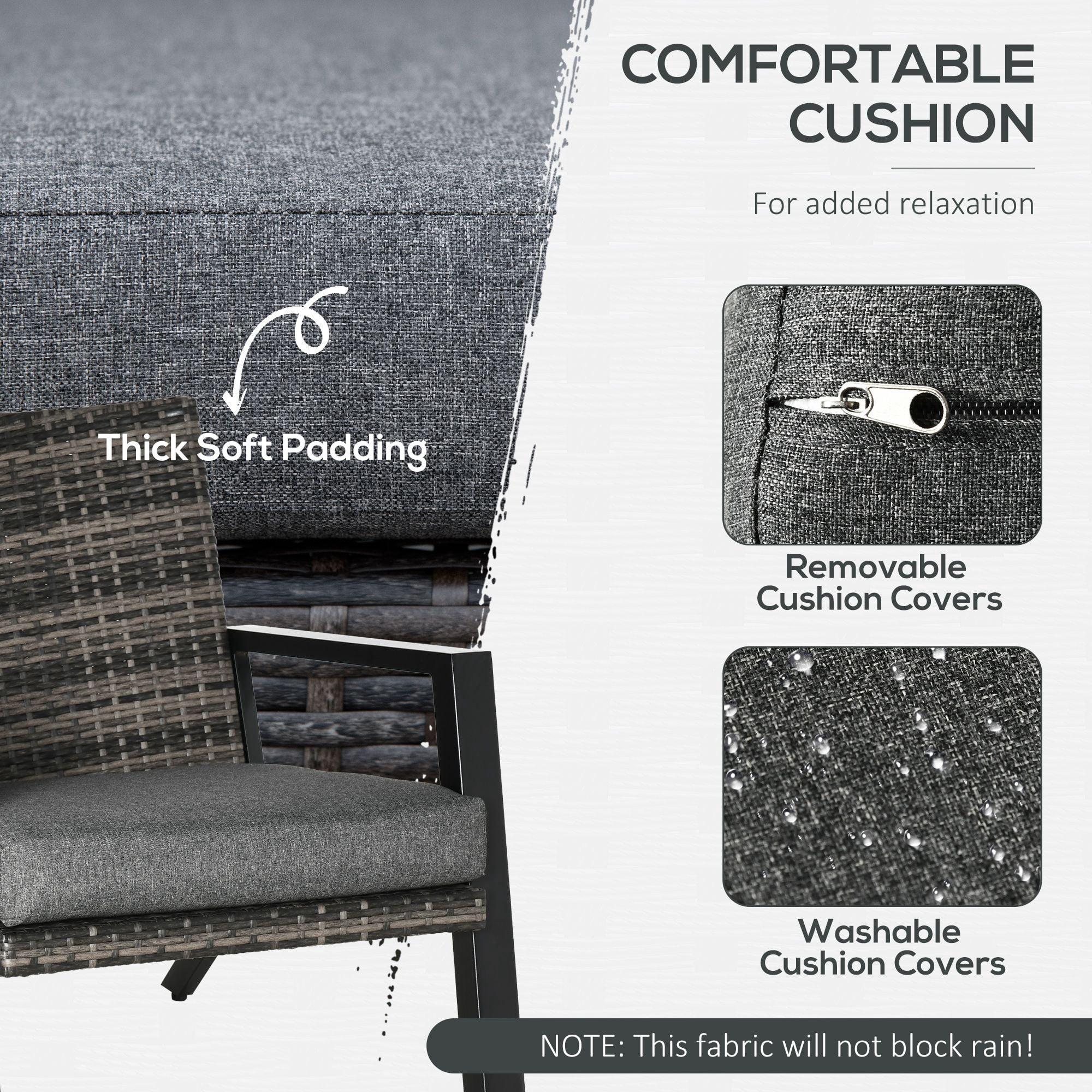 4-Piece Patio Sofa Set Outdoor Wicker Patio Conversation Sets with Removable Cushion and Coffee Table for Balcony, Backyard Black and Grey