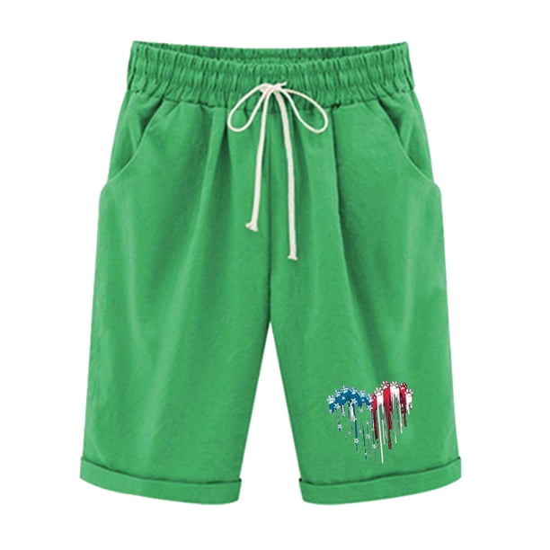 Pantalones Cortos Casuales para Mujer Día de la Independencia Impreso Elástico de la Cintura, Pantalones Cortos de Verano para Mujeres